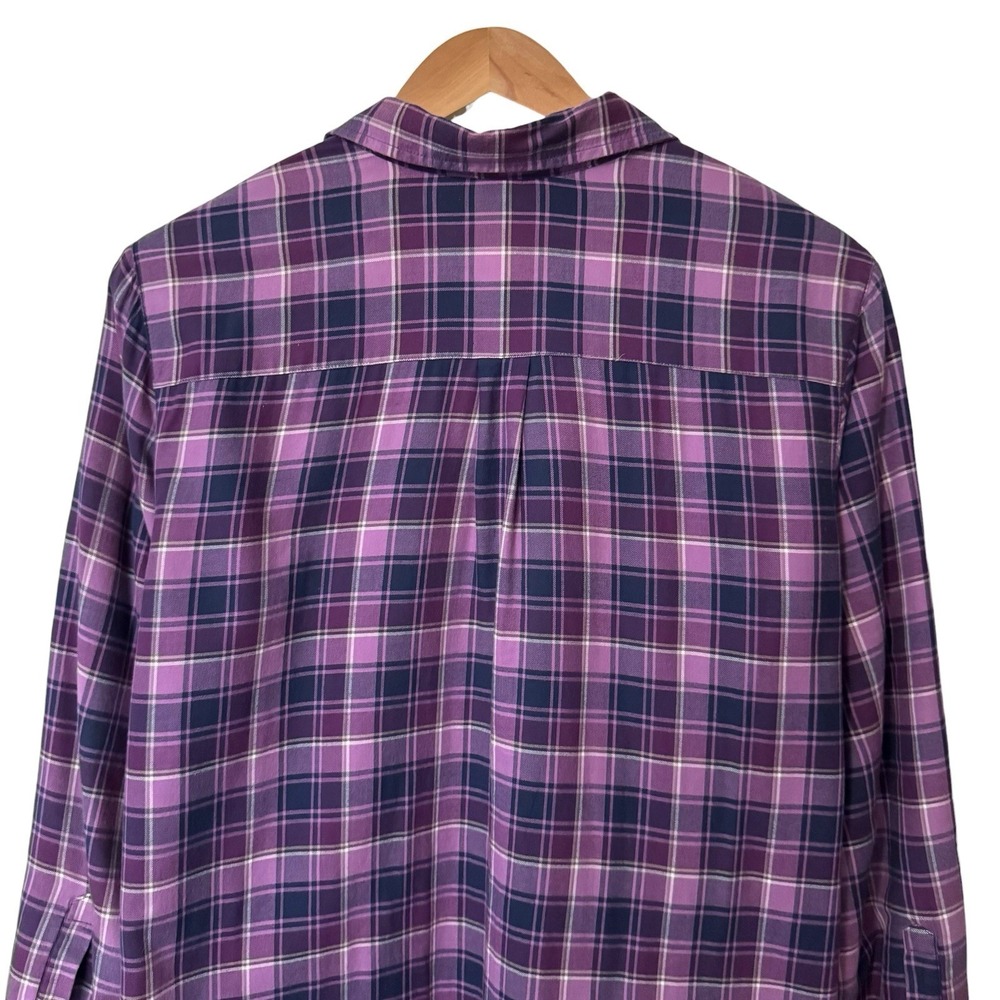 LL Bean Womens Purple Navy White Plaid Fleece Lined Flannel Shacket Jacket XL - Picture 6 of 11